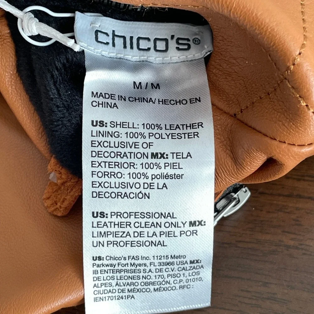 Chico's Box Stitch Leather Gloves Womens M Cognac Cold‎ Weather Soft NWT - Picture 5 of 5